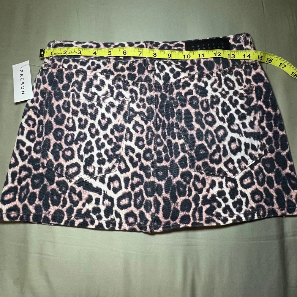 PacSun Leopard Print Denim Mini Skirt Brown Tan Animal Print‎ Size 26 NWT